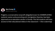 A netizen calls Florida's changed curriculum alarming. (Image via Twitter/Ben Crump)